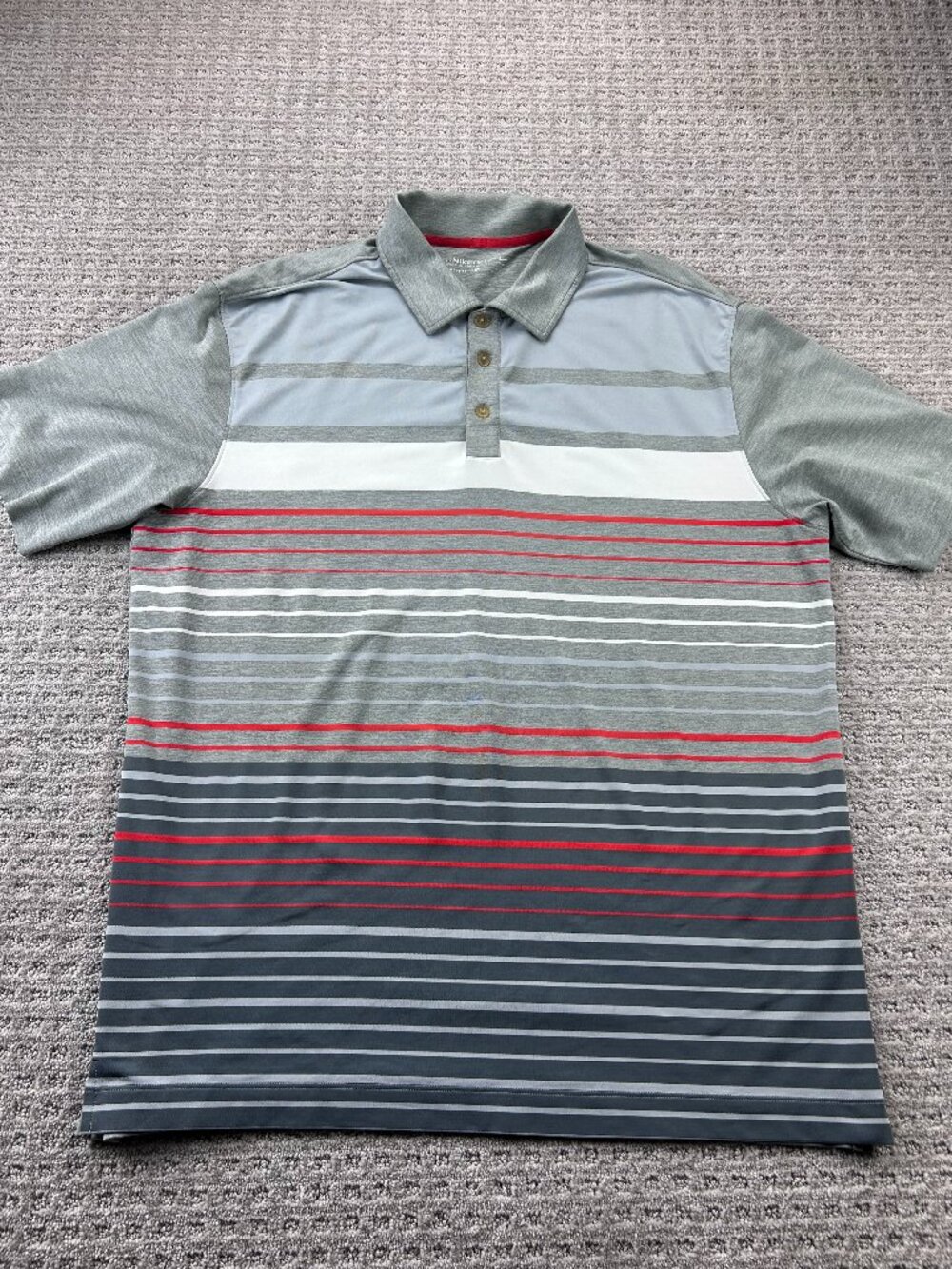 Nike Golf Shirt DRI-FIT Men Large L Gray Orange White Striped Activewear Golfer